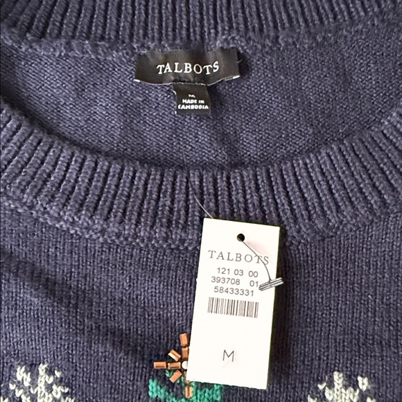 Talbots Navy Sweater with Festive Tree Design - Picture 2 of 2